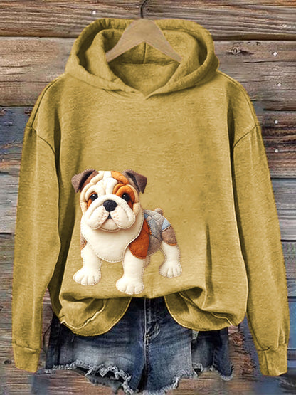 Comstylish Cute Bulldog Felt Art Cozy Hoodie