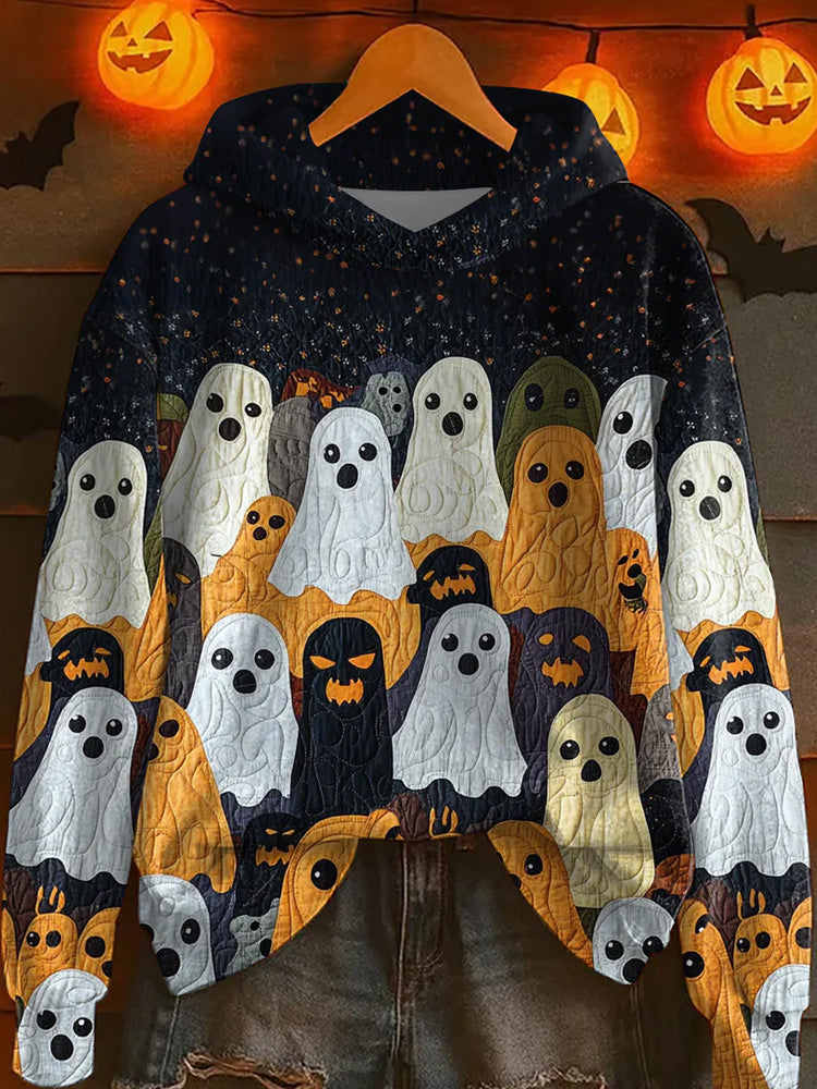 Women's Halloween Ghost Print Casual Hoodie artswardrobe