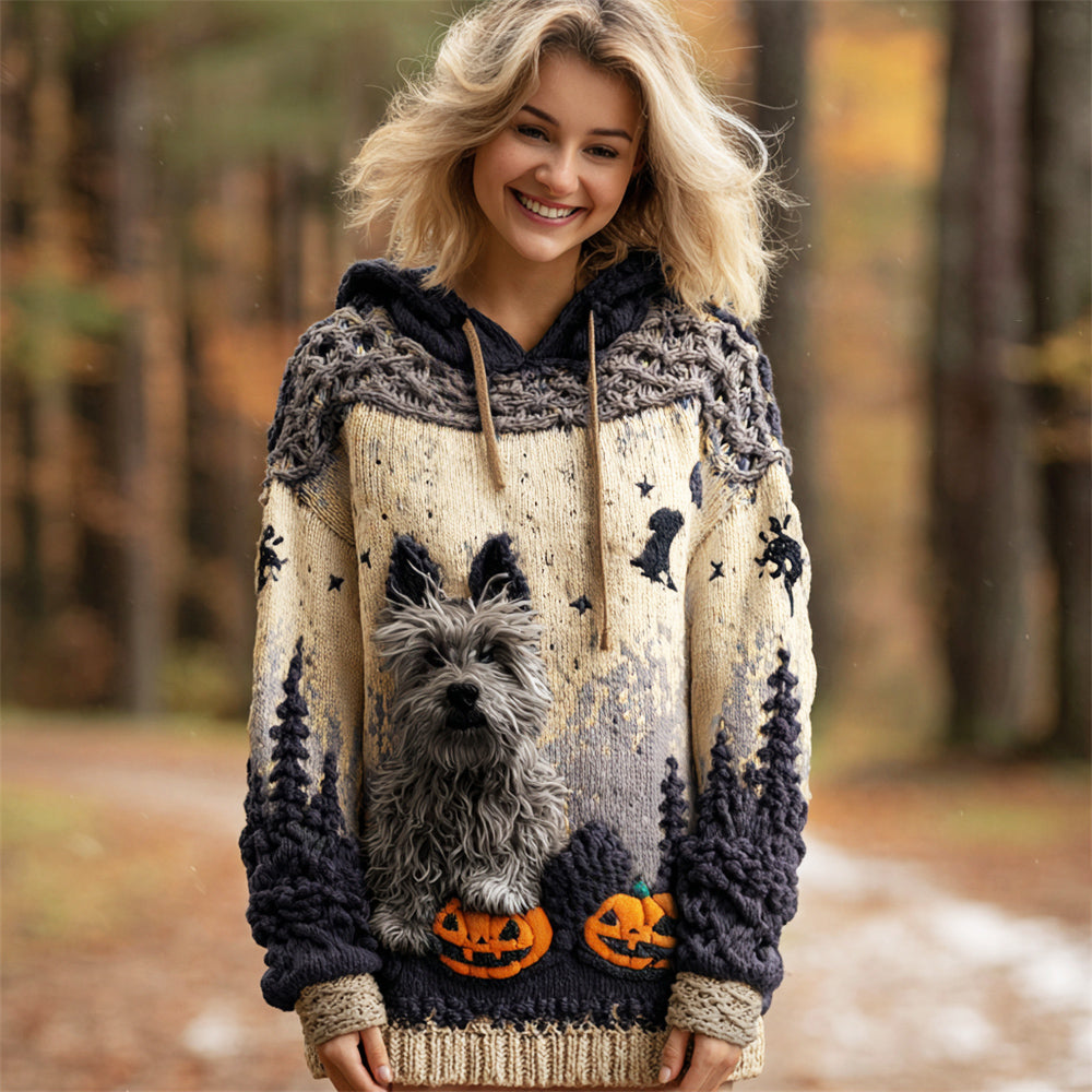 Halloween Plush Pet Dog Knit Art Women's Hooded Sweater artswardrobe