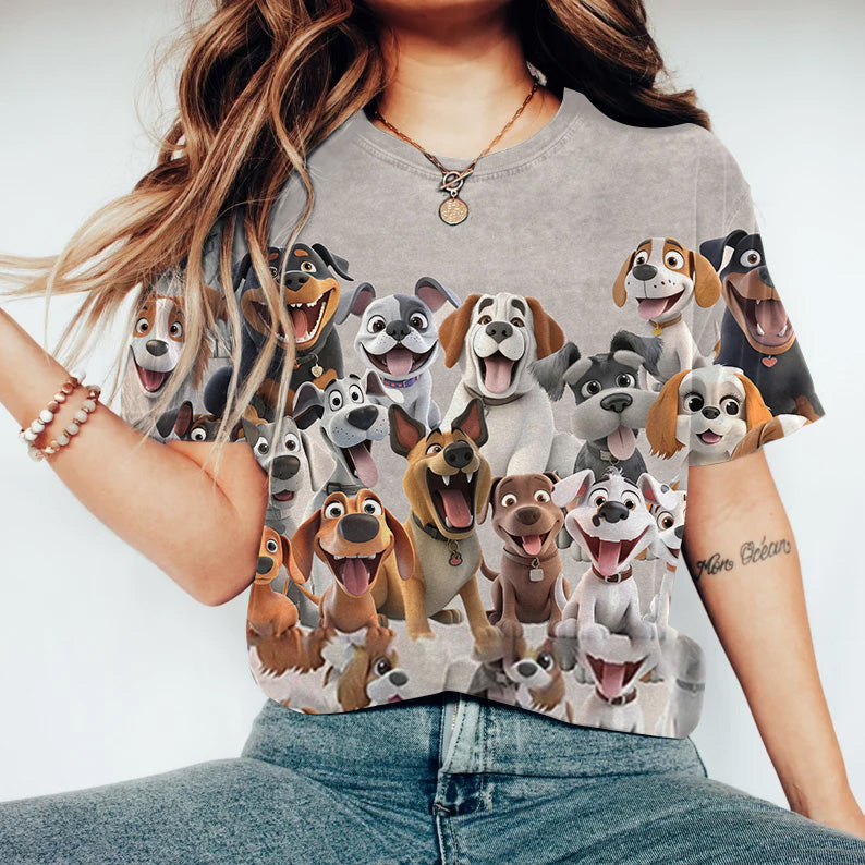 Comstylish Funny Cute Dogs Art Print Casual T-Shirt