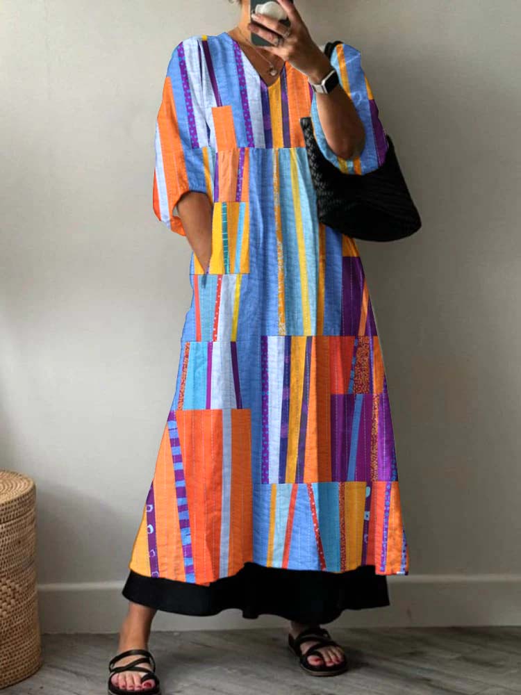 Women'S Modern Art Geometric PatternPatterned Cotton Dress