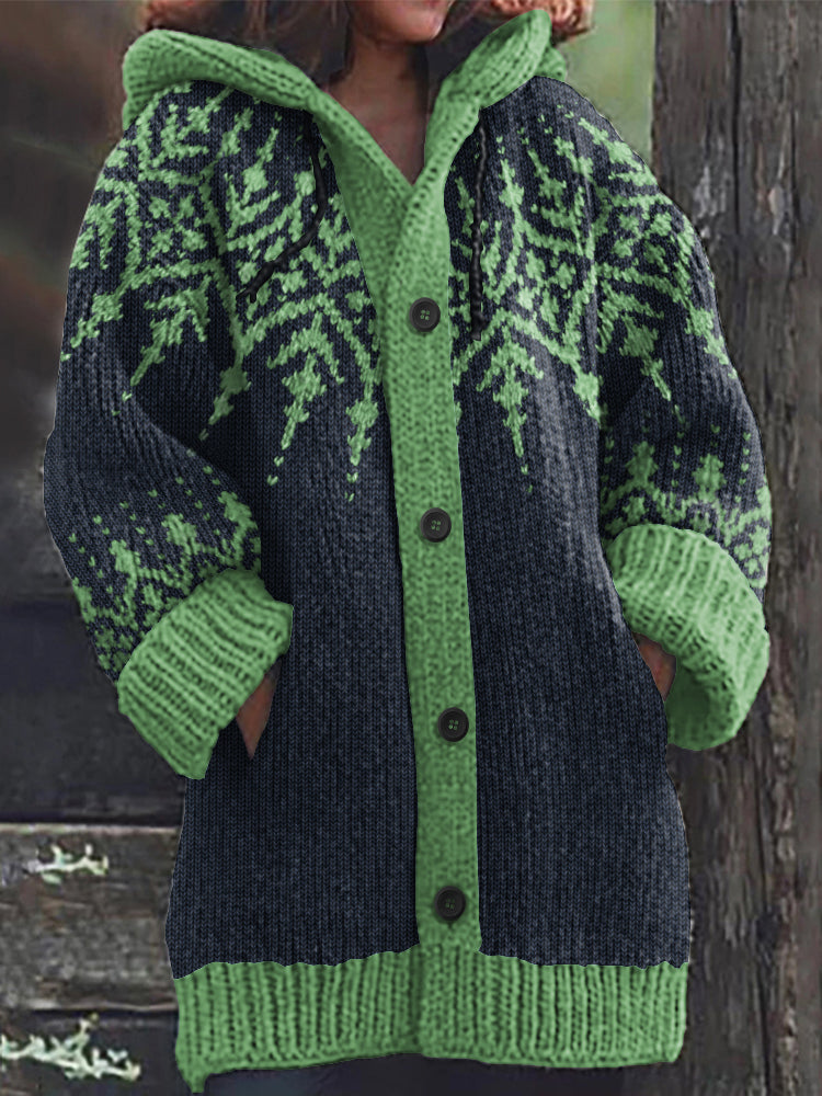 Vintage Fairman Island Geometric Print Hooded Sweater Cardigan elevenforest