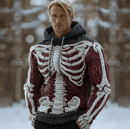 Halloween Line Art Men's Knit Warm Hooded Sweater artswardrobe