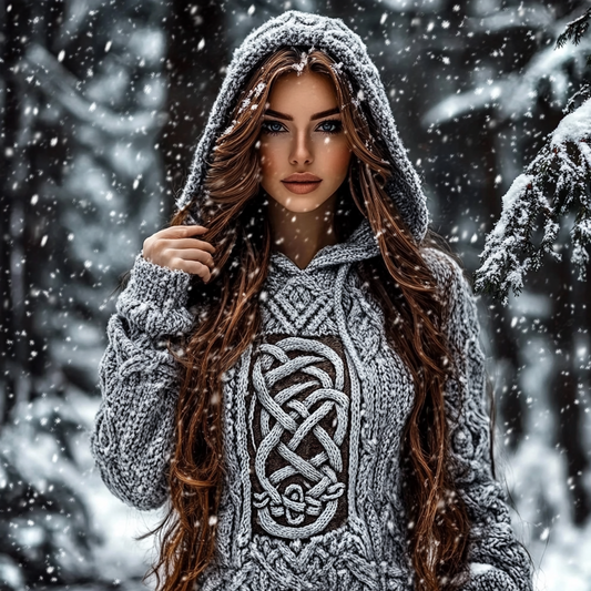 Women's Viking Celtic Pattern Cozy Casual Hooded Sweater elevenforest