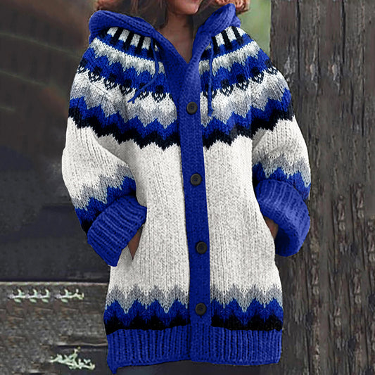 Vintage Iceland Blue Design Jacquard Warm Sweater Cardigan elevenforest