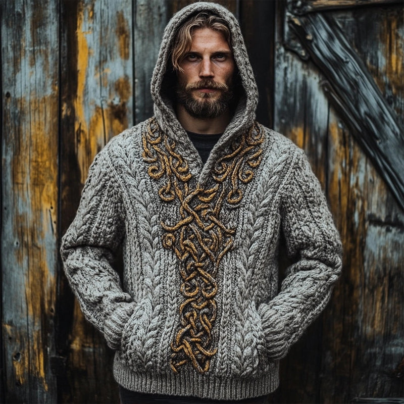Men's Viking Inspired Celtic Chunky Cozy Hooded Sweater artswardrobe