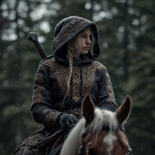 Women's Viking Style Celtic Knot Contrasting Hooded Sweater artswardrobe