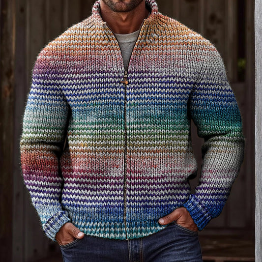 Men's Vintage Gradient Knitted Jacquard Zip Cozy Sweater elevenforest
