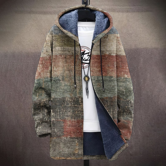 Men's Vintage Geometric Art Comfort Plush Hooded Coat artswardrobe