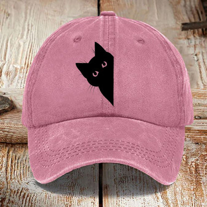 Japanese Art Black Cat Print Washed Sun Hat elevenforest