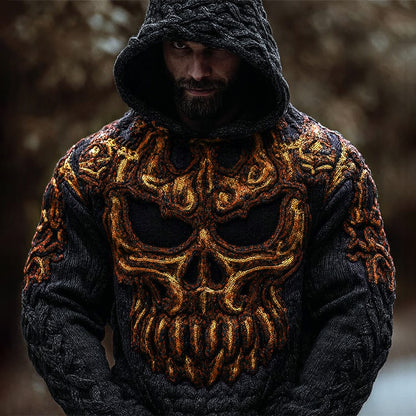 Halloween Spooky Skull Viking Art Men's Hooded Sweater artswardrobe