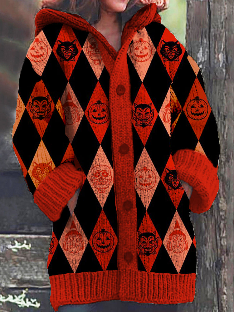 Halloween Dark Pumpkin Ghost  Pattern Cardigan Sweater artswardrobe
