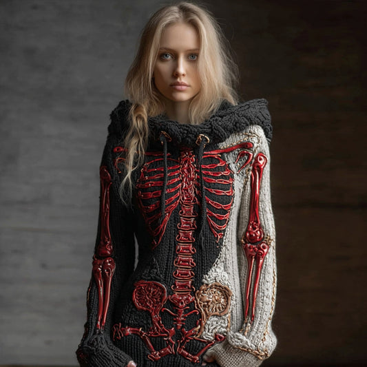 Comstylish Halloween Anatomy Art Black And White Hooded Sweater