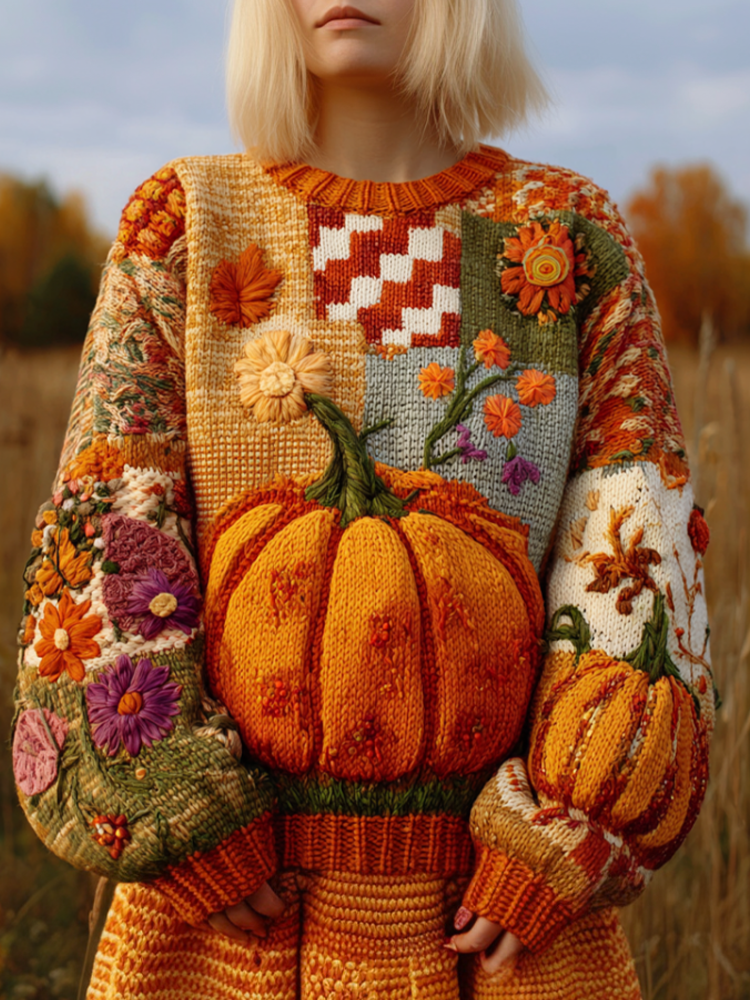 Women's Autumn/winter Thanksgiving Round Neck Warmth-giving Knit Sweater artswardrobe