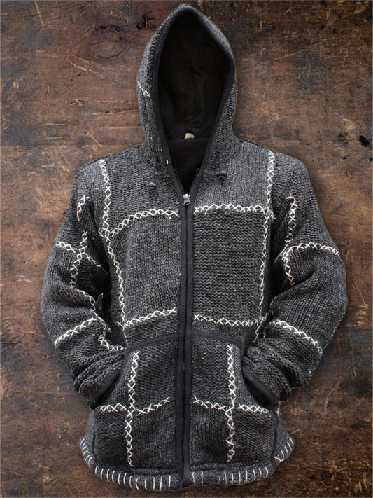 Men's Retro Patchwork Stitched Cozy Hooded Cardigan elevenforest