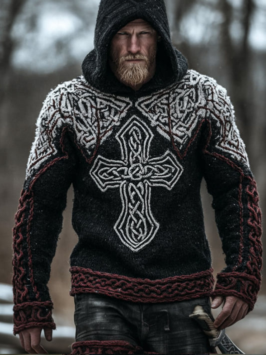 Men's Viking Style Cross Hooded Sweater artswardrobe