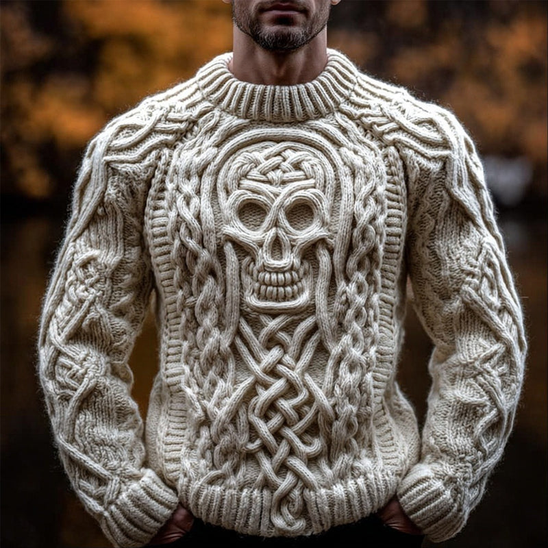 Men's Vintage Skull Jacquard Chunky Turtleneck Sweater artswardrobe