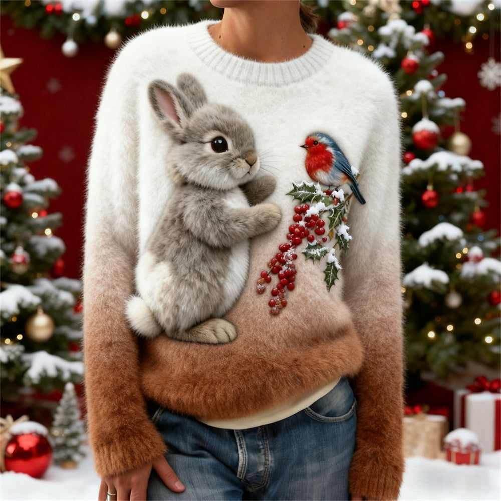 Christmas Plush Rabbit Women's Plush Sweater