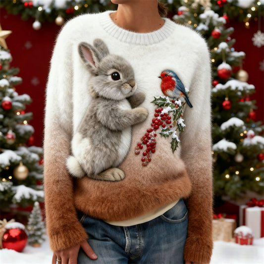 Christmas Plush Rabbit Women's Plush Sweater