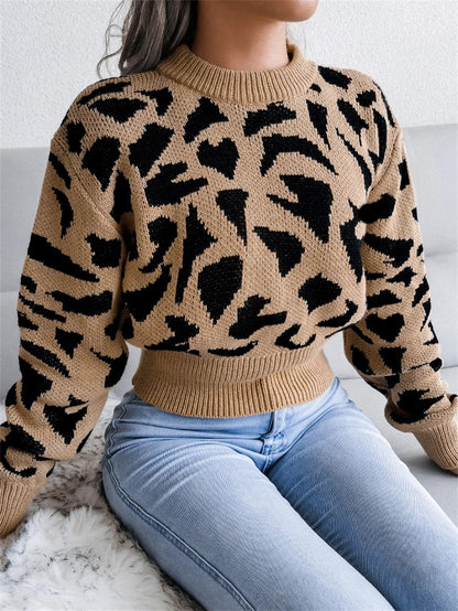 Ursina® | Cropped sweater with leopard print and crew neck