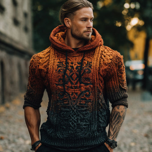 Men's Vintage Halloween Viking Art Knit Hoodie Sweater elevenforest