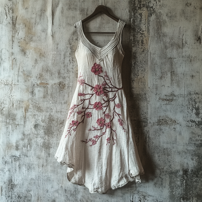 Comstylish Vintage Celtic Knot With Cherry Blossoms Pattern Linen Tank Dress