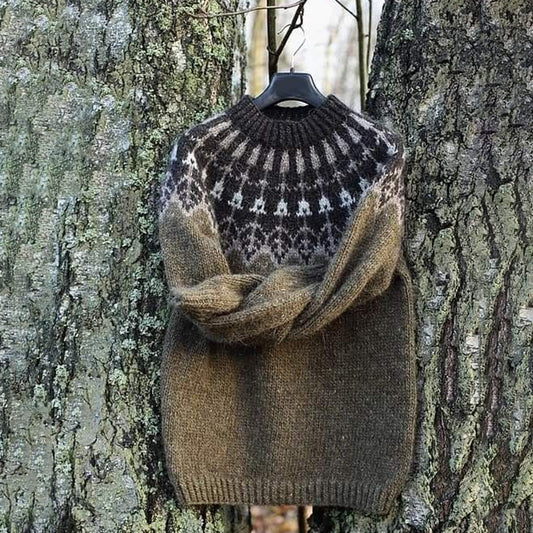 Vintage Warm Knitted Jacquard Iceland Crew Neck Sweater elevenforest
