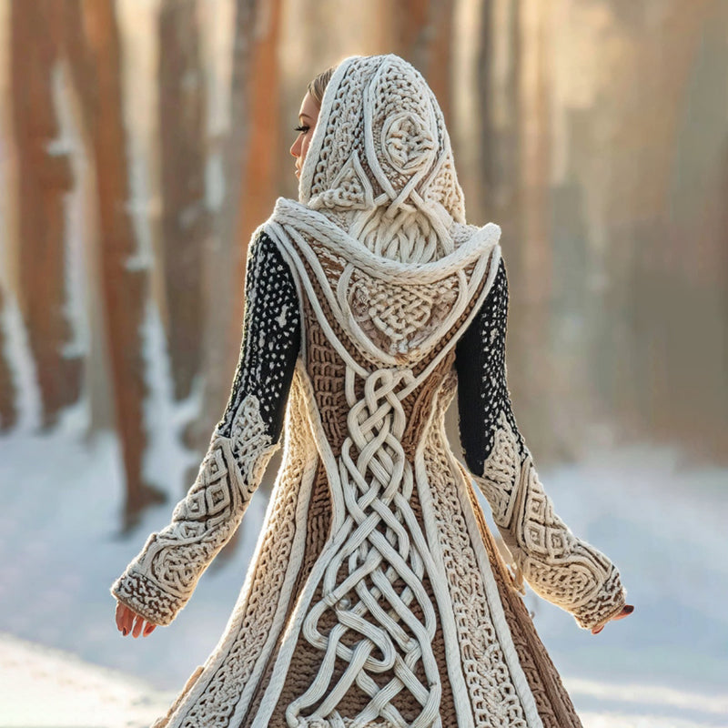 Women's Vintage Viking Celtic Color Block Knit Cozy Long Sweater Jacket artswardrobe