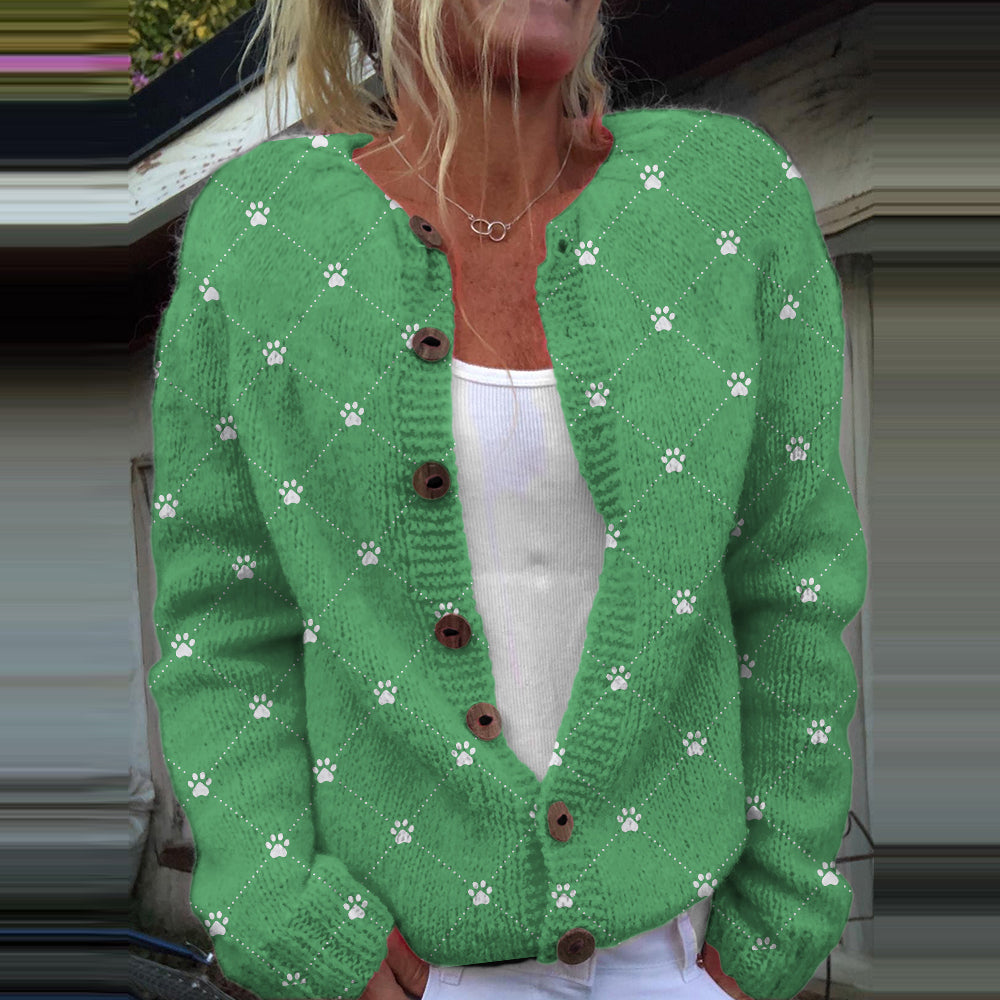 Comstylish Dog Paw Print Casual Knitted Cardigan