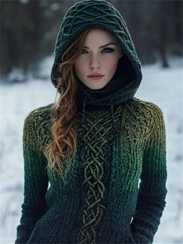 Vintage Celtic Mystical Gradient Cozy Hooded Sweater artswardrobe
