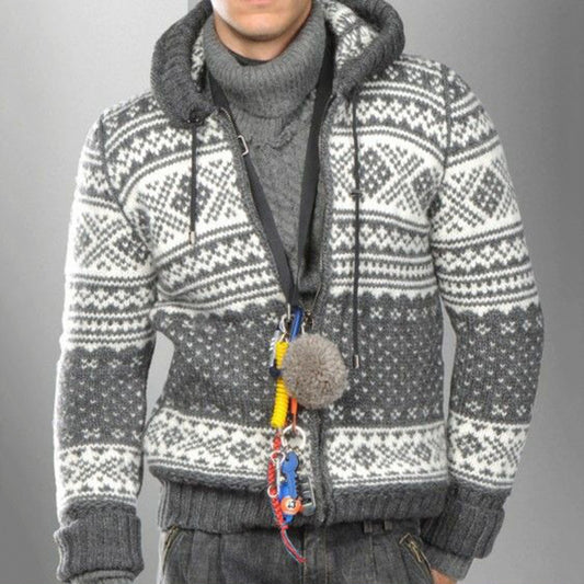 Mens Vintage Fair Isle Knitted Hooded Cardigan artswardrobe
