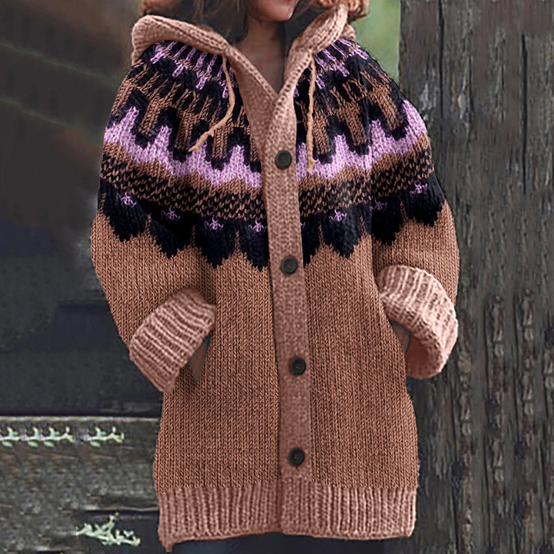 Vintage Ethnic Geometric Pattern Contrast Sweater Cardigan elevenforest