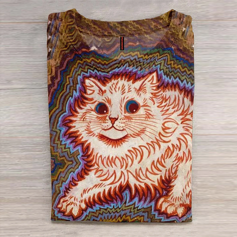 Japanese Art Cat Print Casual T-Shirt elevenforest
