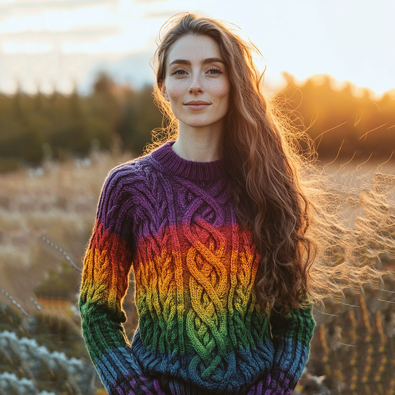 Classic Celtic Chunky Rainbow Color Round Neck Cozy Sweater elevenforest