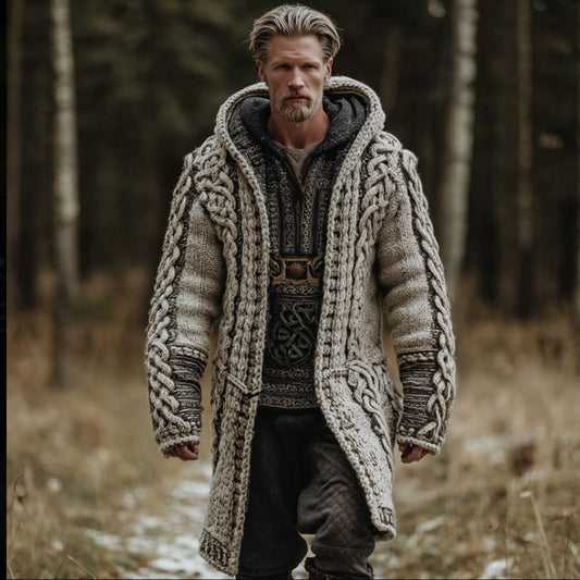 Men's Viking Style Thick Needle Hooded Sweater artswardrobe