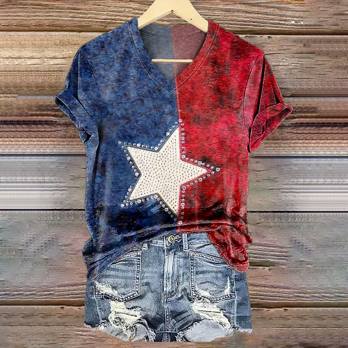 Women's Star Clash Art Print V-Neck T-Shirt