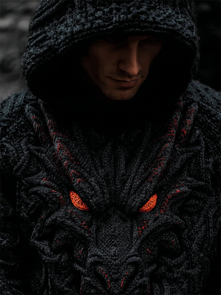 Men‘s Vintage Evil Dragon Celtic Cozy Chunky Hooded Sweater artswardrobe