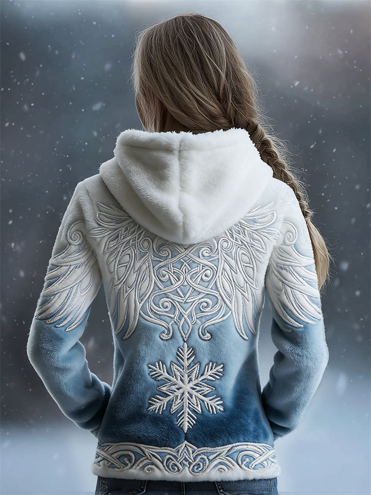 Comstylish Vintage Snowflake Wings Celtic Gradient Cozy Plush Hoodie