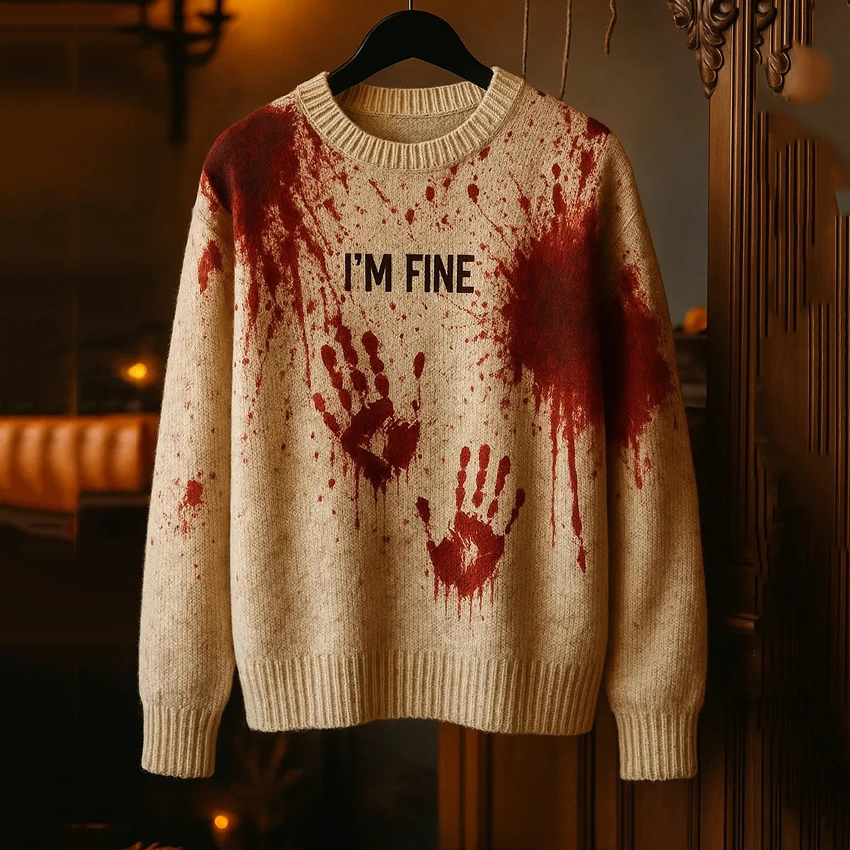 Halloween Horror Blood Print Casual Knitted Sweater artswardrobe