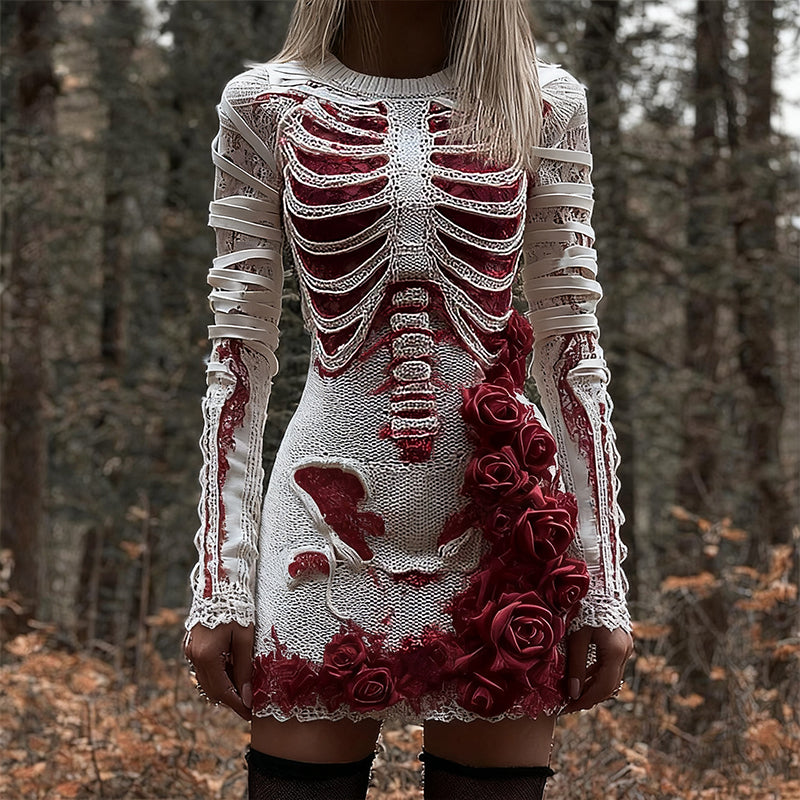Bloody Roses Skeleton Art Bandages Knit Sweater Dress artswardrobe