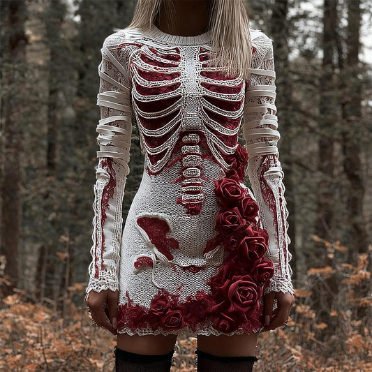Bloody Roses Skeleton Art Bandages Knit Sweater Dress artswardrobe