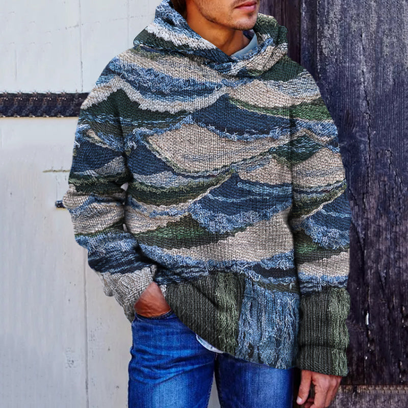 Men'S Chunky Knit Fringe Comfort Hooded Sweater elevenforest