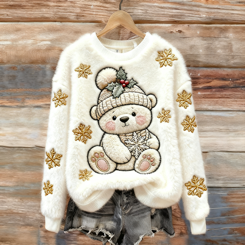 Comstylish Winter Cute Animal Pattern Design Women's Flannel Sweatshirt