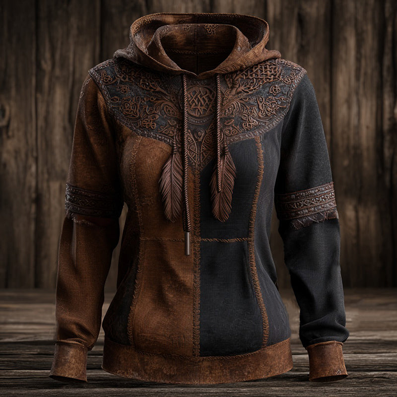 Comstylish Women's Retro Tribal Feather And Tree Of Life Pattern Casual Hoodie