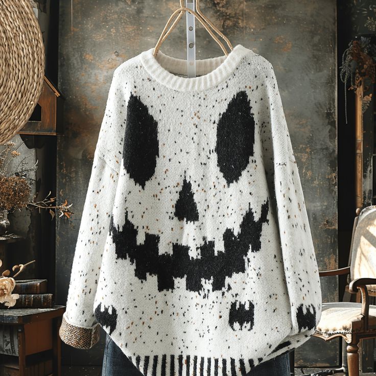 Skull Print Knitted Pullover Sweater artswardrobe