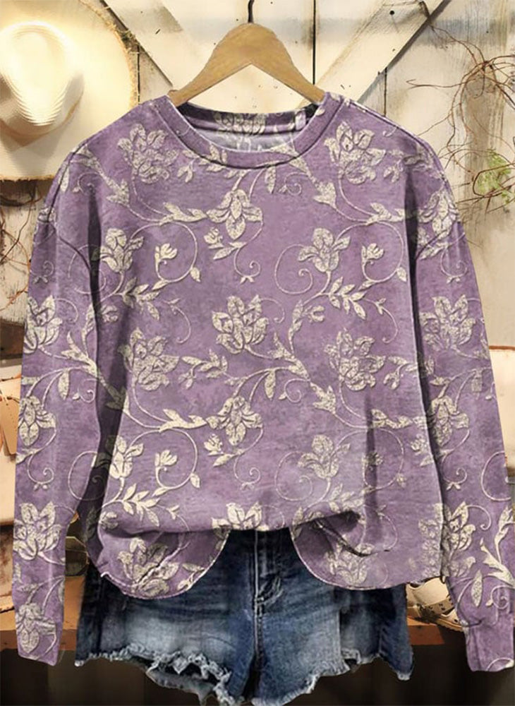 Comstylish Women's Hippie Flowers Print Sweatshirt