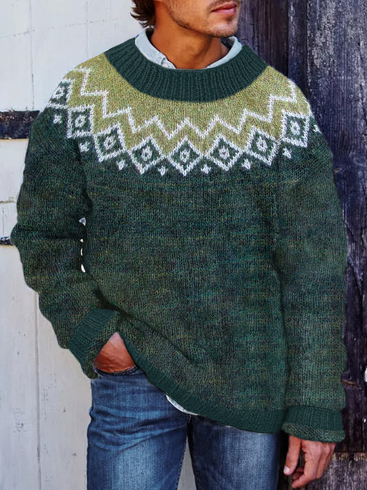 Men's Vintage Green Cozy Icelandic Sweater elevenforest