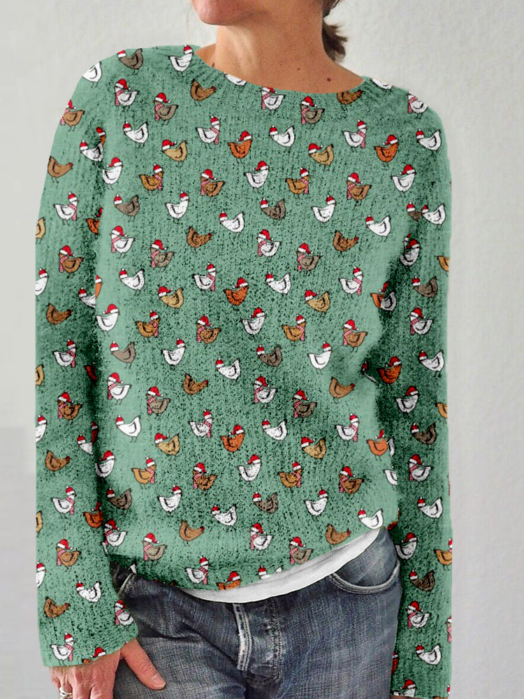 Christmas Chickens Graphic Cozy Knit Sweater artswardrobe