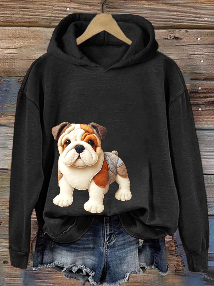 Comstylish Cute Bulldog Felt Art Cozy Hoodie
