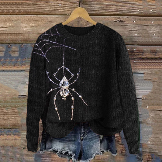 Vintage Crystal Spiders & Spiderweb Embroidered Cozy Sweater elevenforest